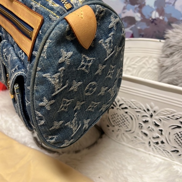 LOUIS VUITTON Speedy Neo Handbag Blue Monogram Denim Satchel - Picture 4 of 13